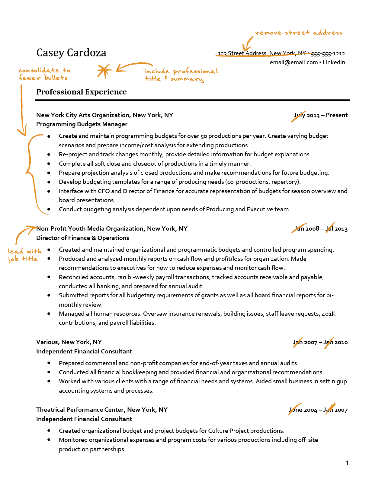 Casey’s resume before