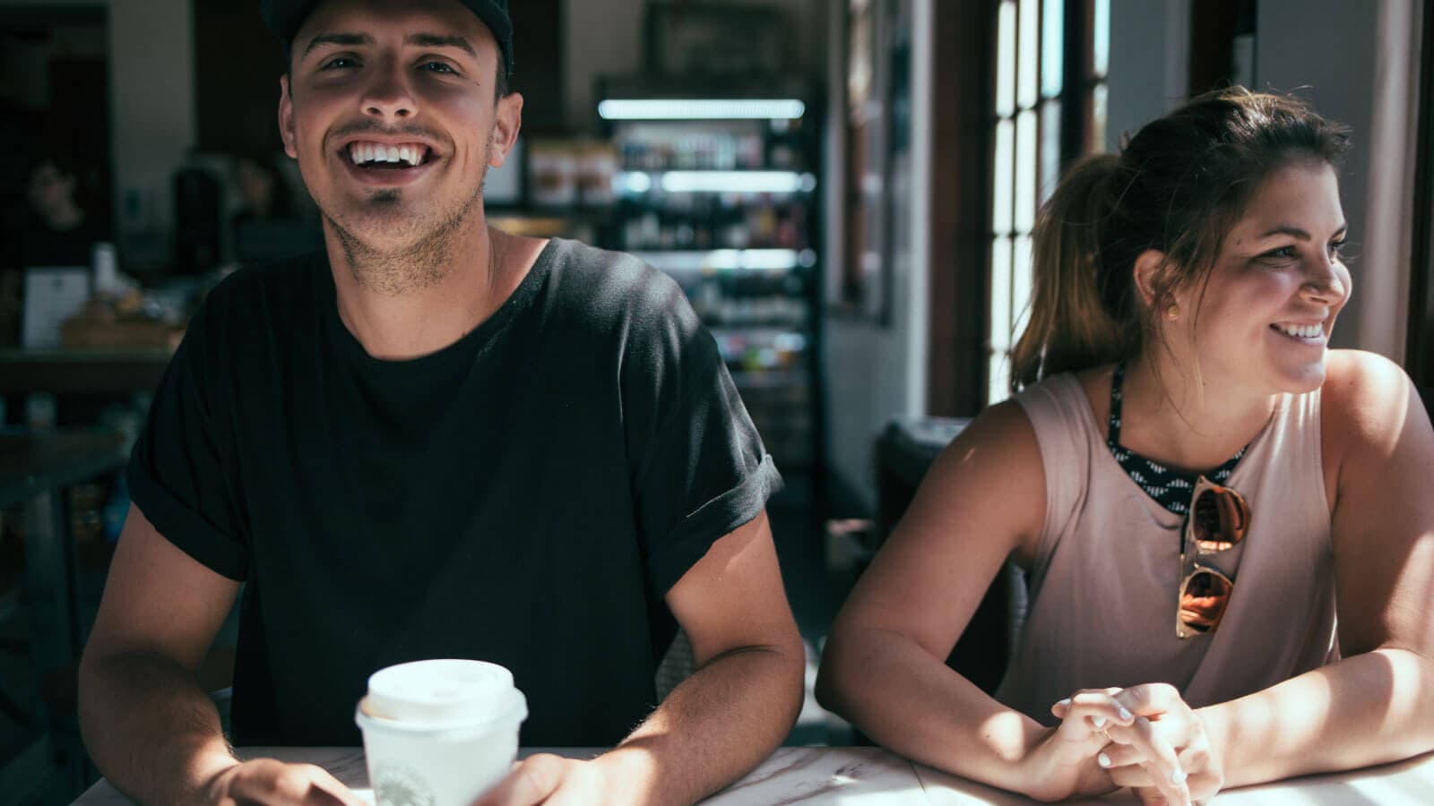 Two people smiling