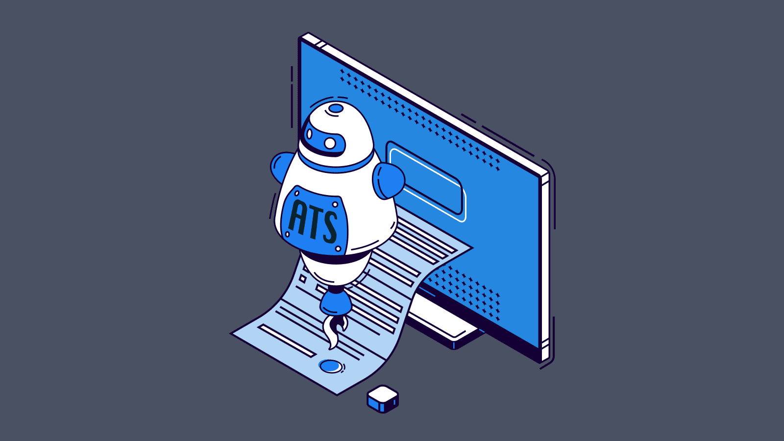 Robot standing on CV emerging from screen