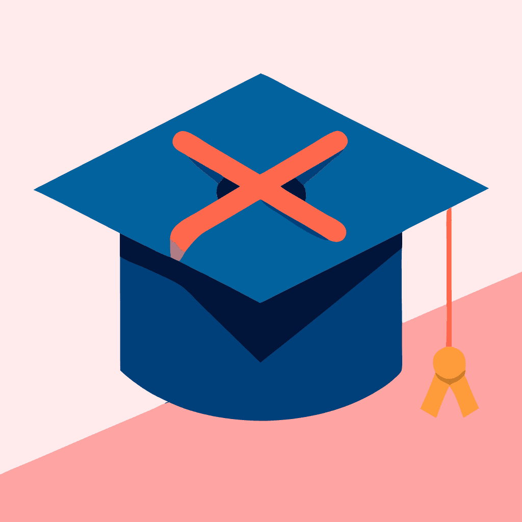 graduation cap with an X through it 