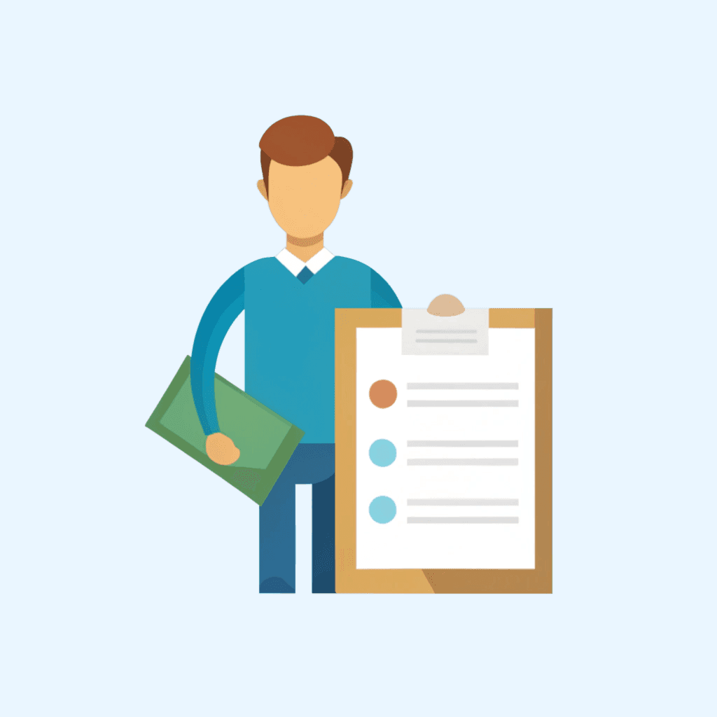 man standing next to a checklist 
