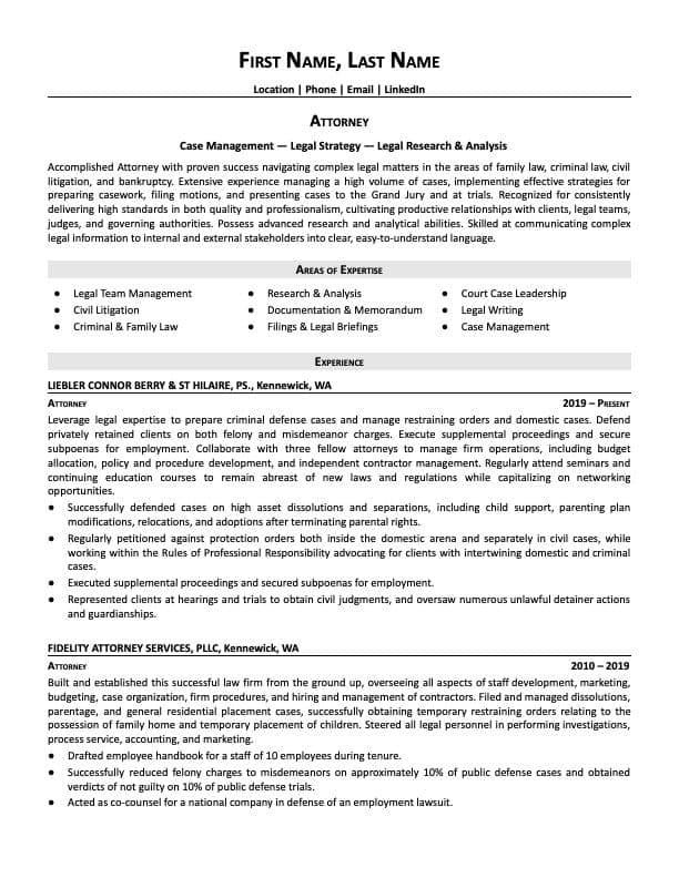 Attorney resume example page 1
