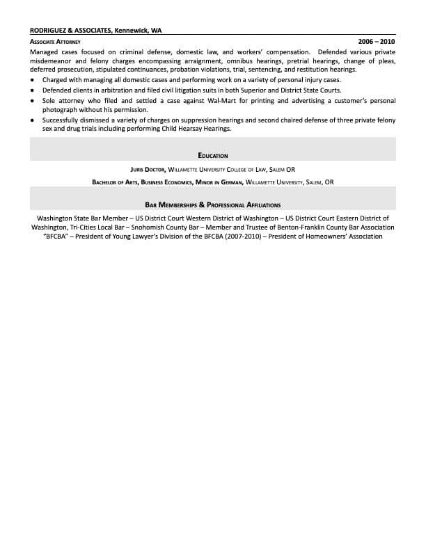 Attorney resume example page 2