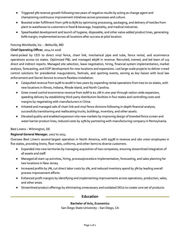 Chief Executive Officer resume example page 2