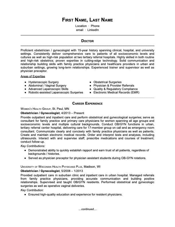 Doctor resume example page 1