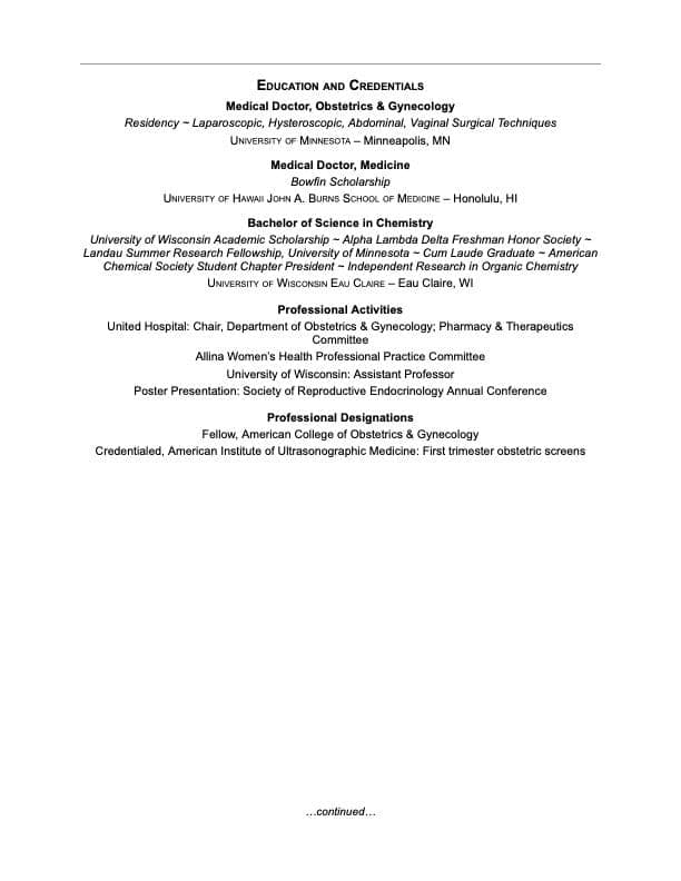 Doctor resume example page 2