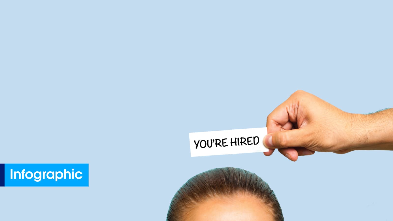 Forehead with You're Hired on paper above