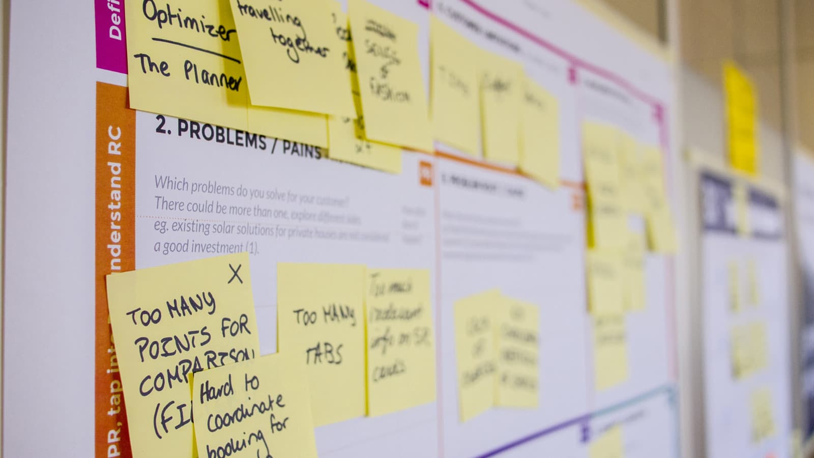 Post-It notes stuck on printed text on board