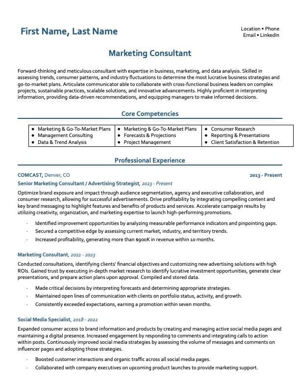 Marketing Consultant resume example page 1