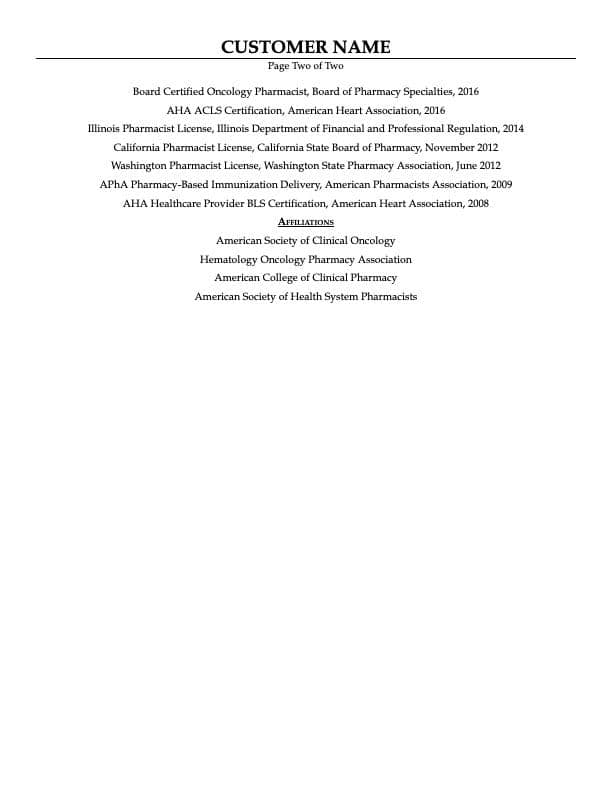 Pharmacist resume example page 2