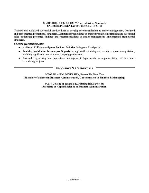 Sales Representative resume example page 2