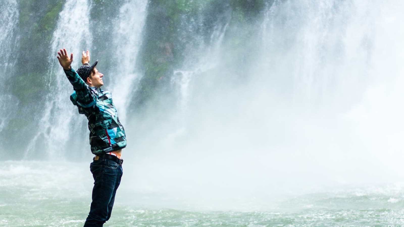 Man with a waterfall