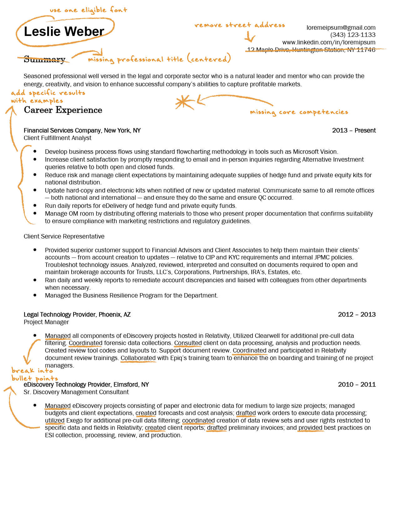 Leslie’s resume before