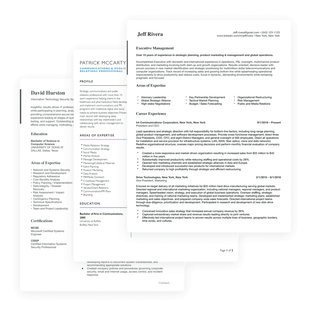 Tell your professional story right with an expertly crafted resume, cover letter, and Linkedin profile