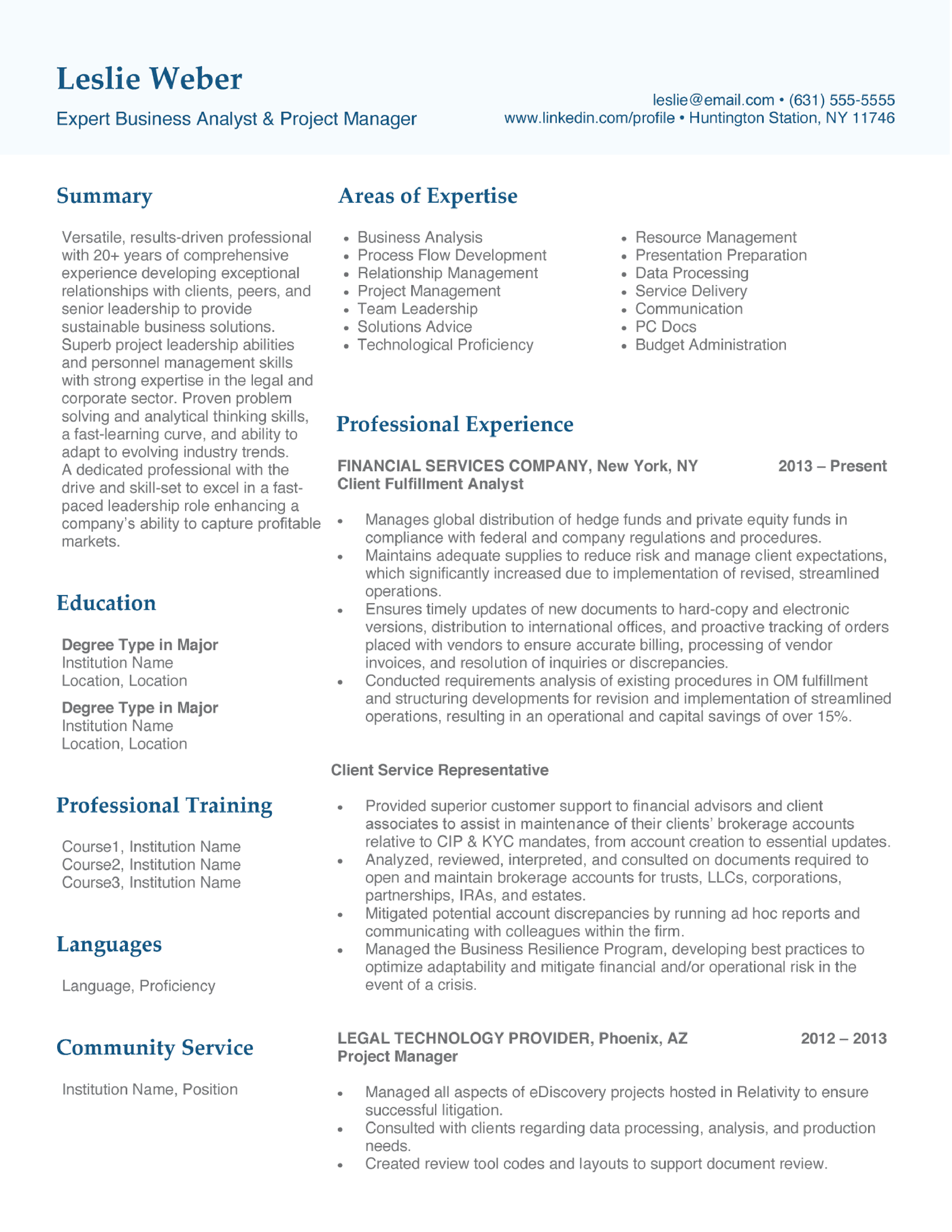 Leslie’s resume after