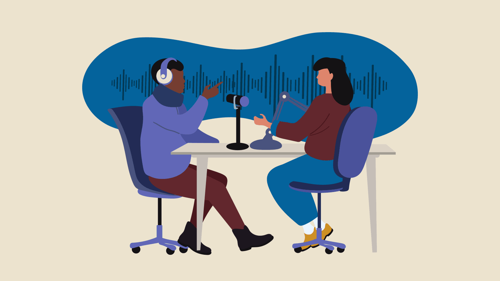 two people recording a podcast