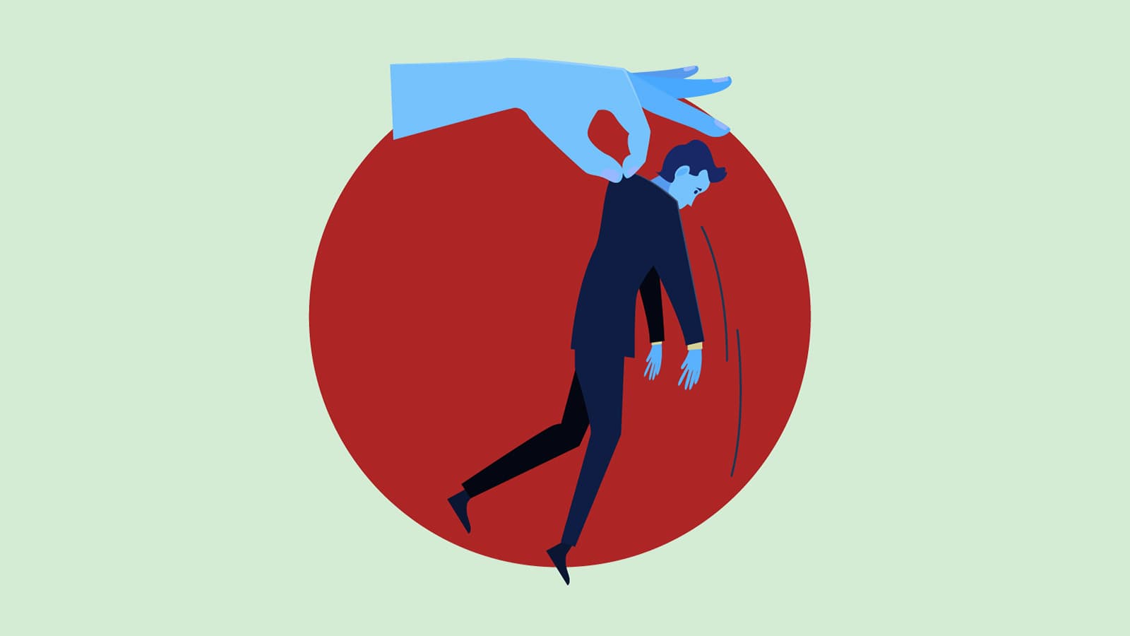 small man in a suit being picked up by his suit jacket