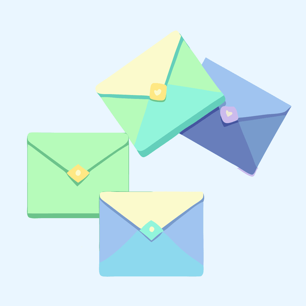 envelopes floating on a blue background