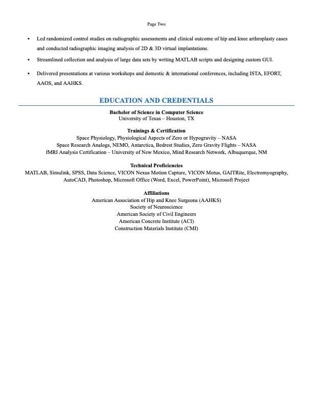 Computer Scientist resume example page 2