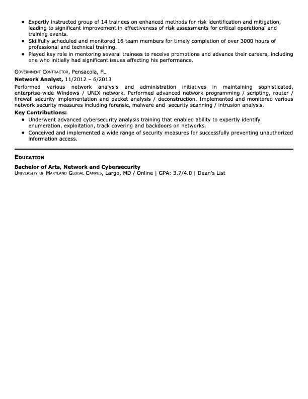 Cyber Security resume example page 2