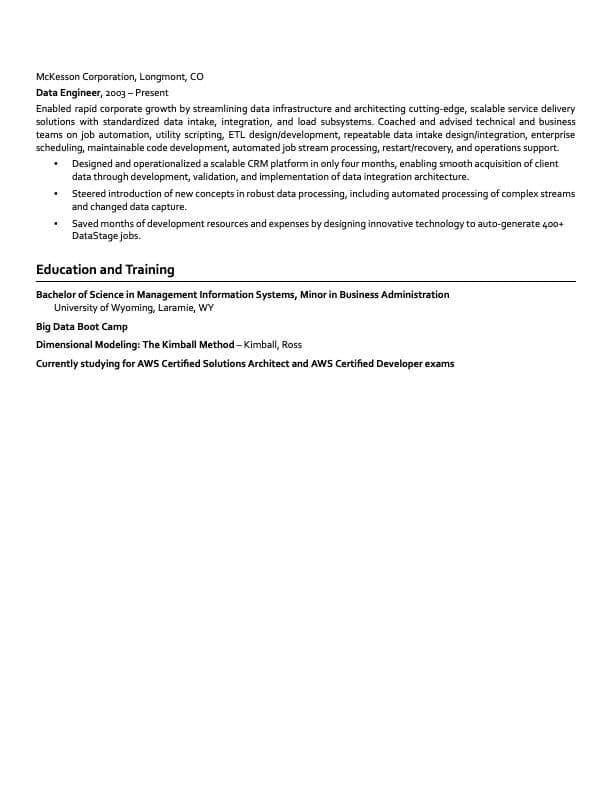 Data Engineer resume example page 2