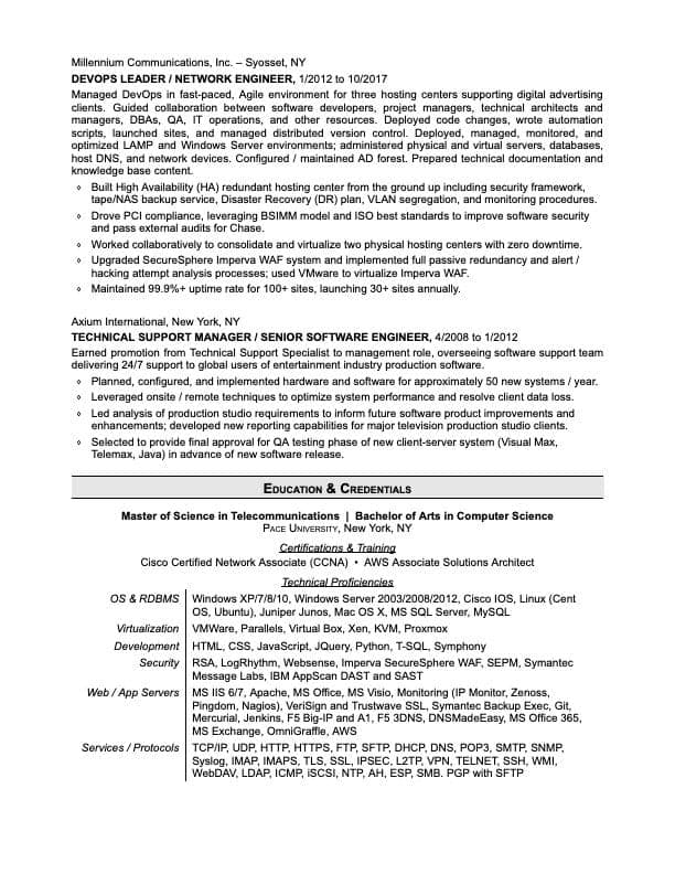 Devops resume example page 2