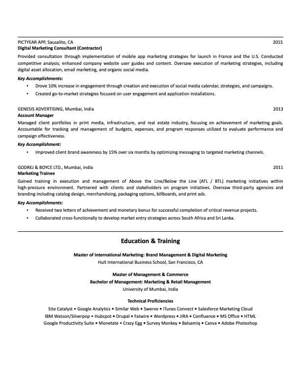 Digital marketing manager resume example page 2