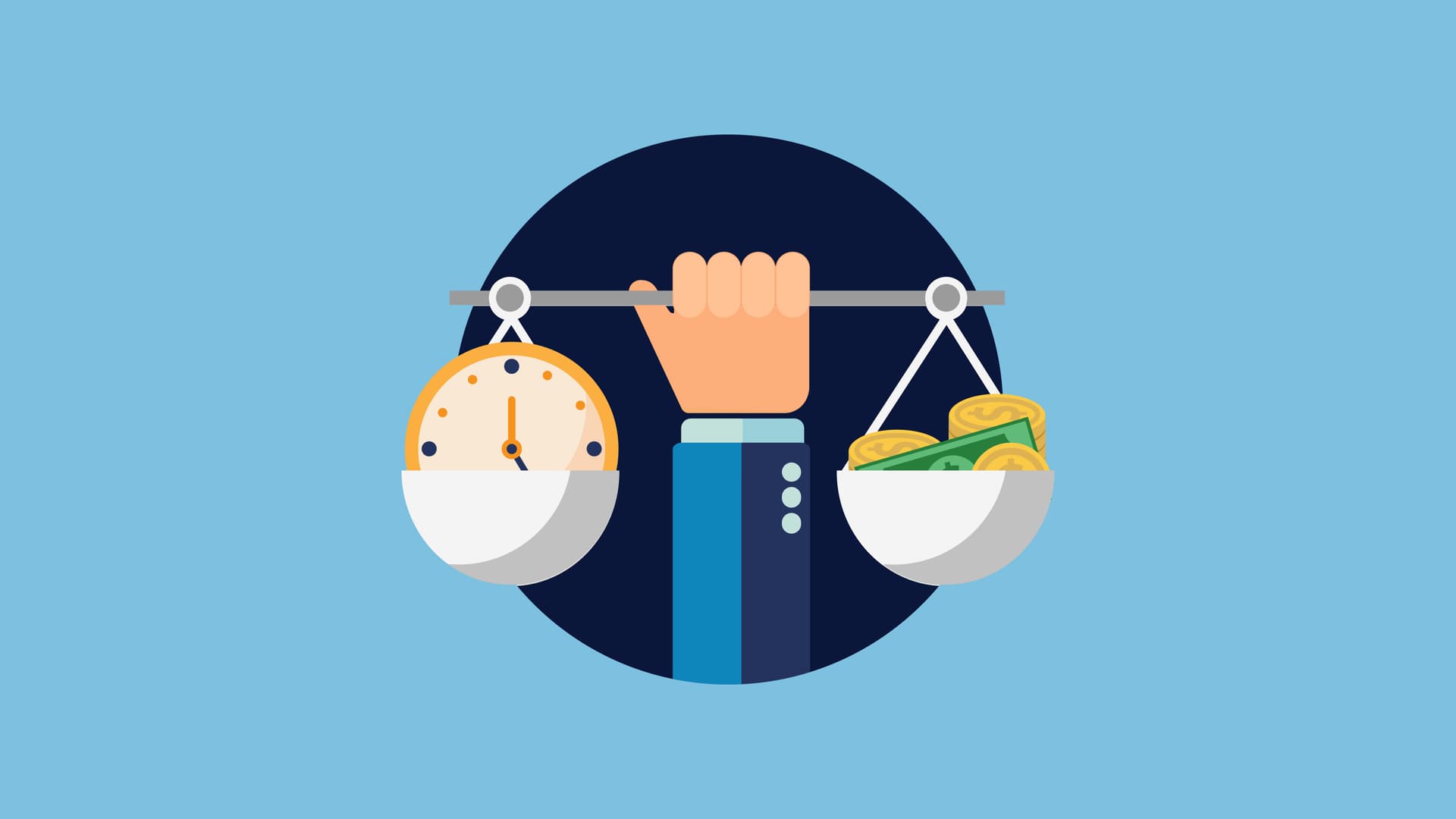 hand holding a scale with time and money