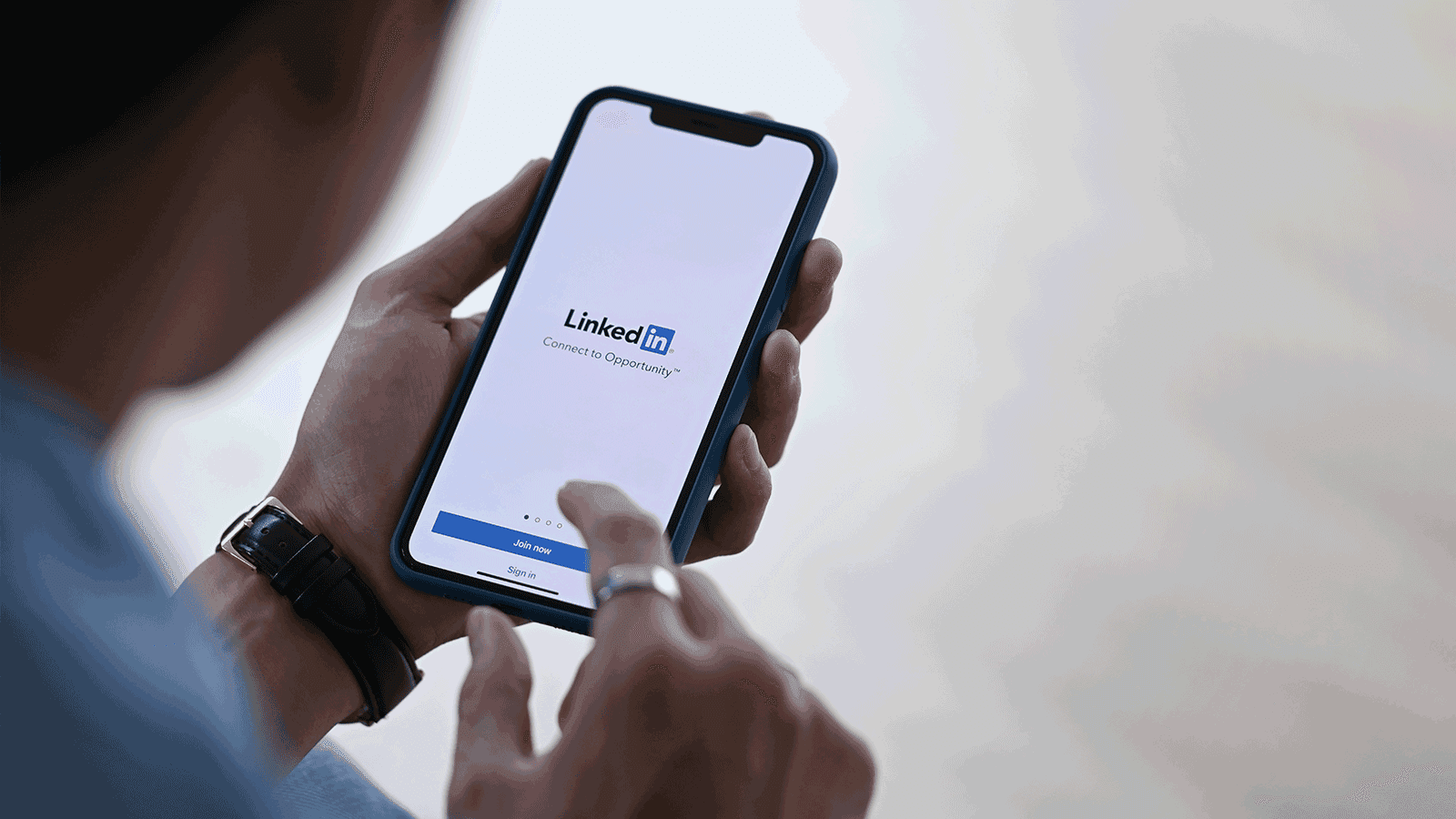 phone screen showing linkedin home page