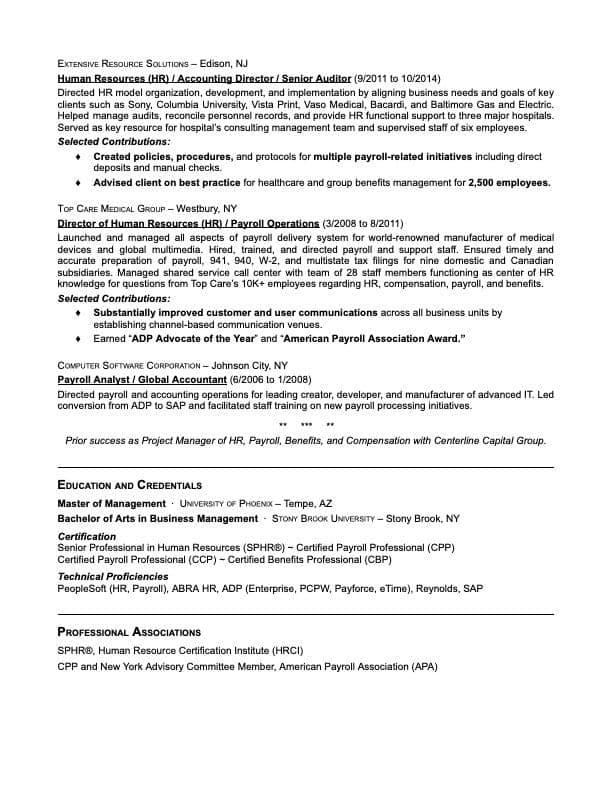 HR Director resume example page 2
