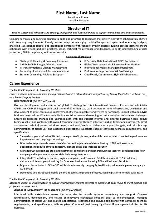 IT Director resume example page 1