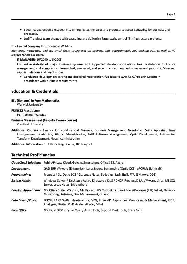 IT Director resume example page 2