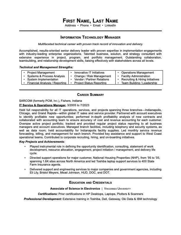IT Manager resume example page 1