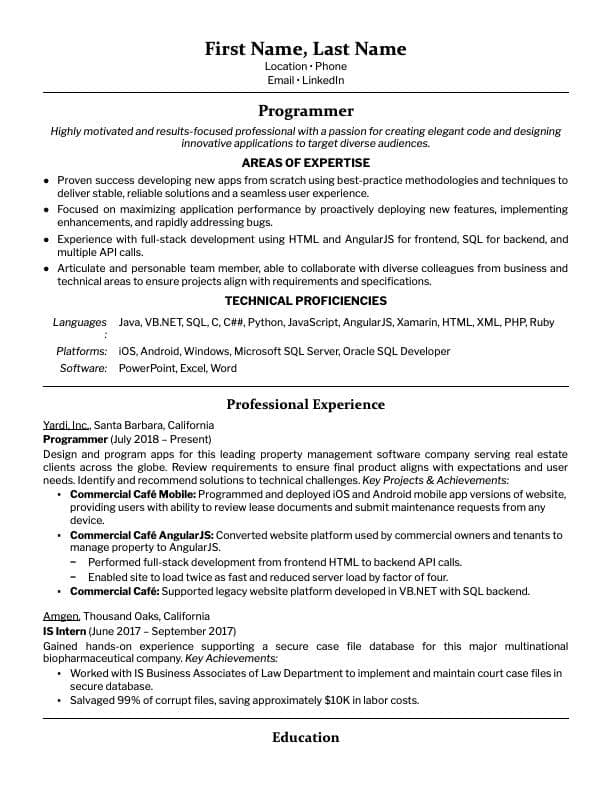 Project Manager resume example page 1