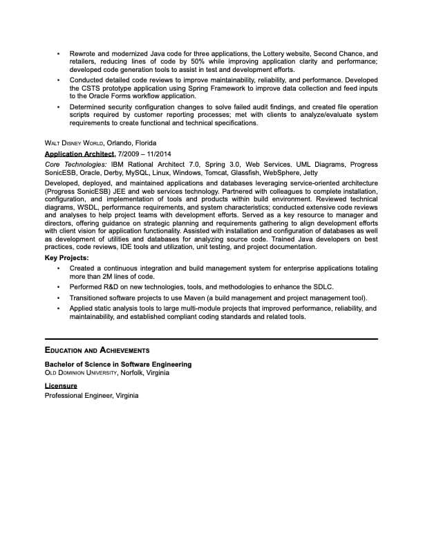 Senior Software Engineer resume example page 2