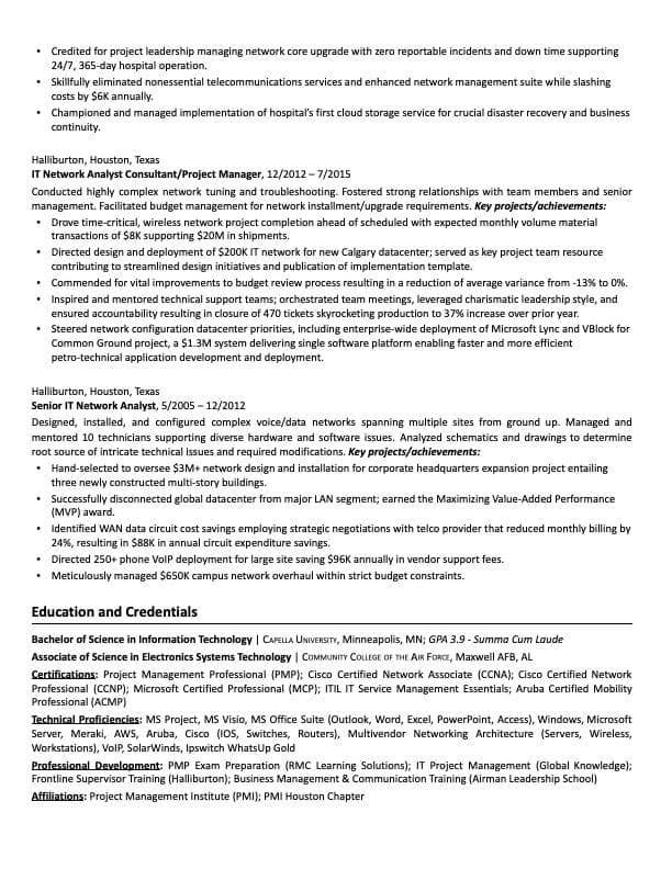 Technical Project Manager resume example page 2