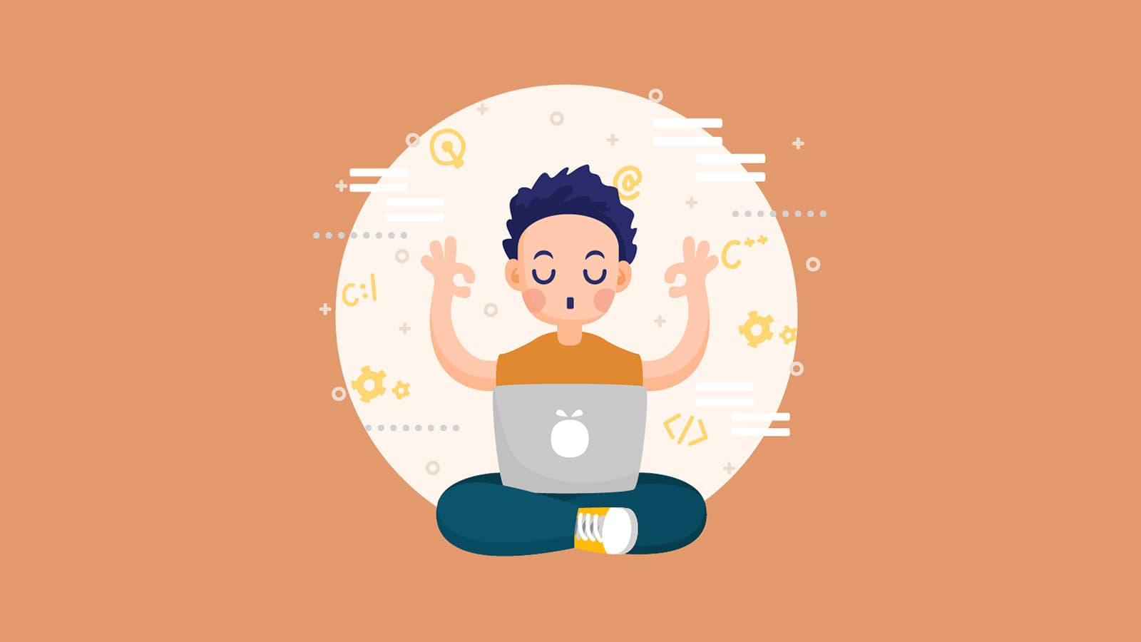 graphic of kid meditating in front of laptop