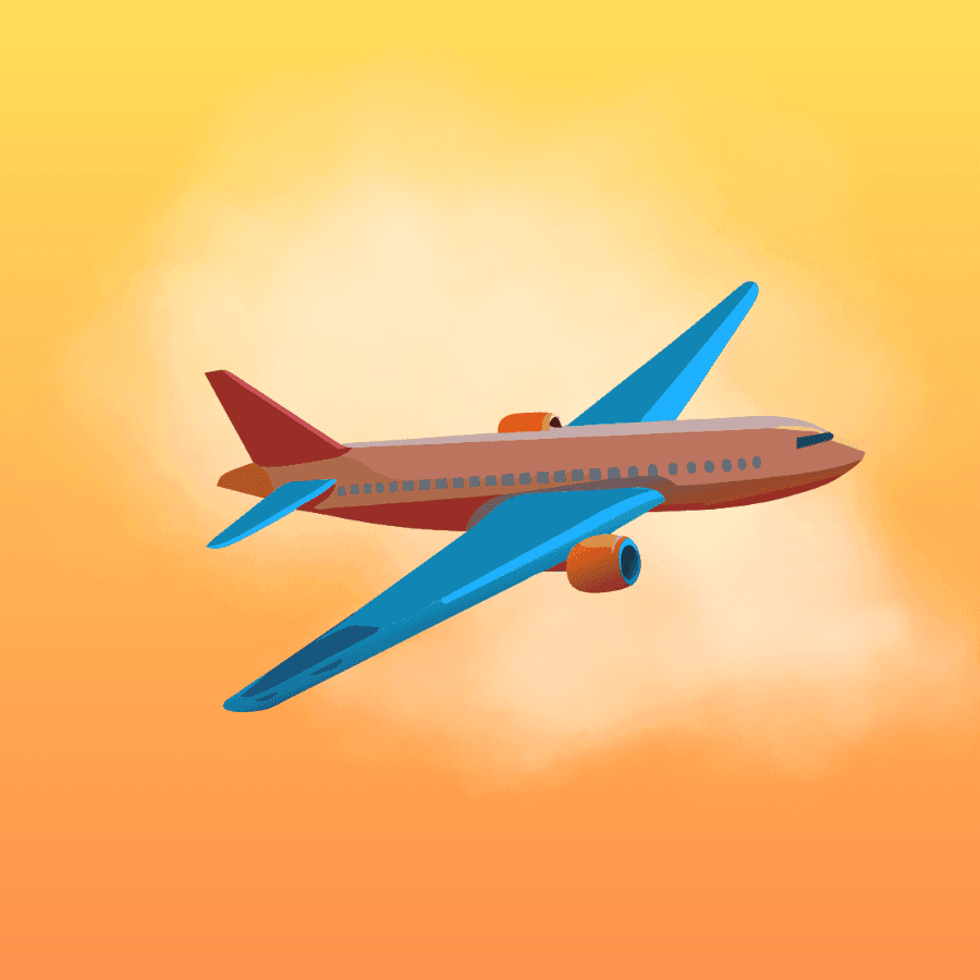Big plane flying in a sunset