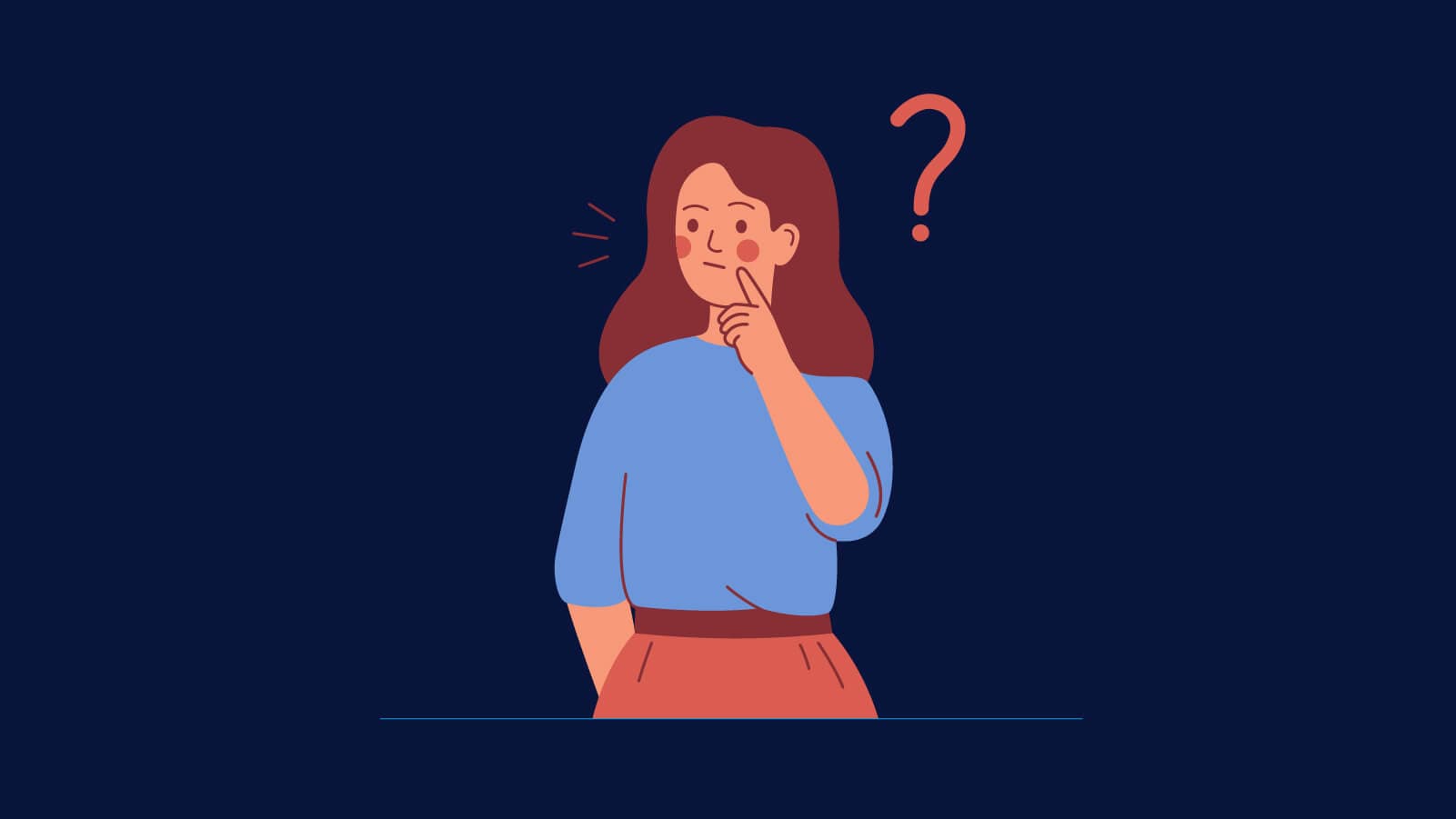 illustration of girl with hand raised pondering