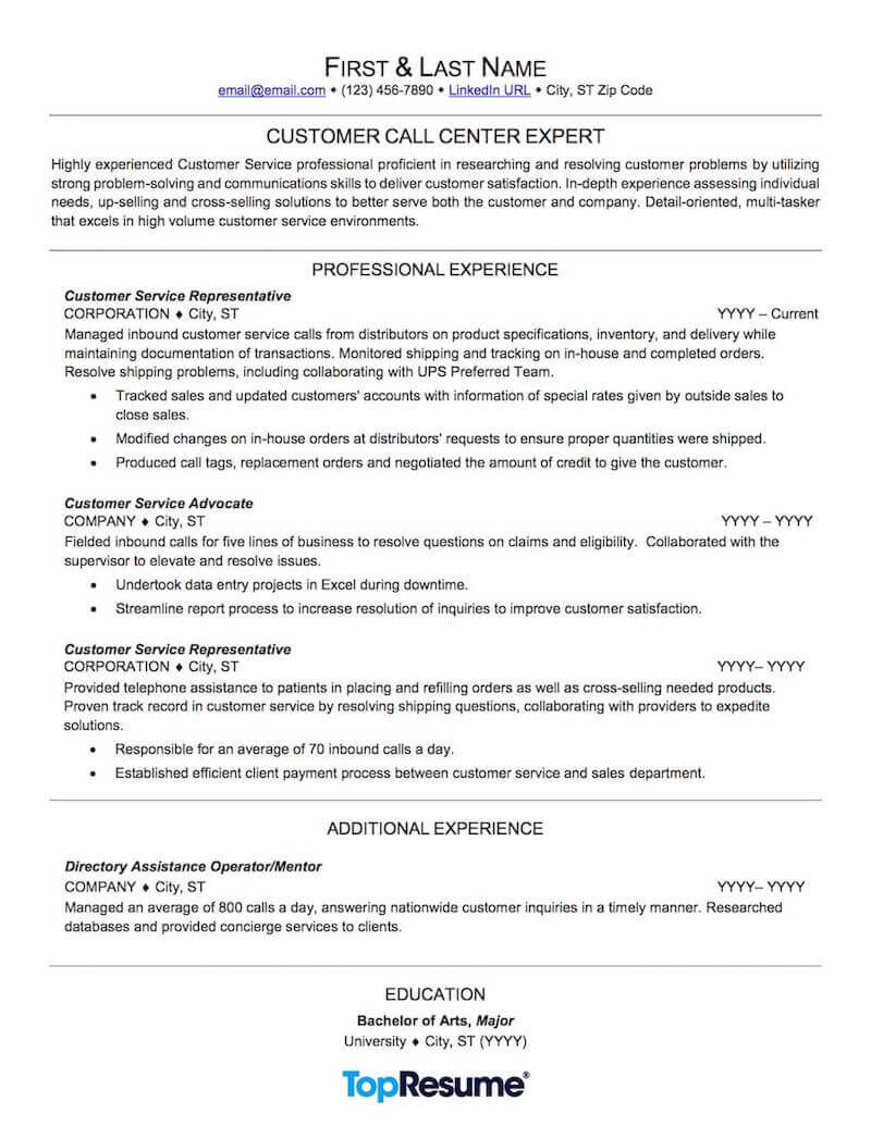 Customer Service Resume Sample