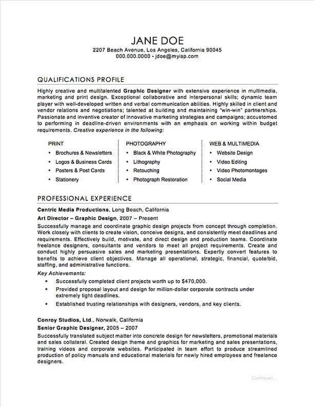 Graphic Design Resume Sample