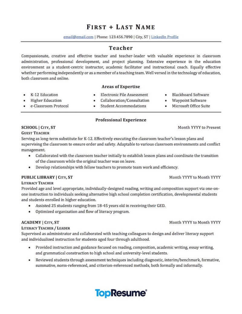 Teacher Resume Examples
