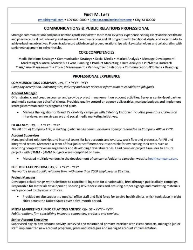 Public Relations Resume Sample
