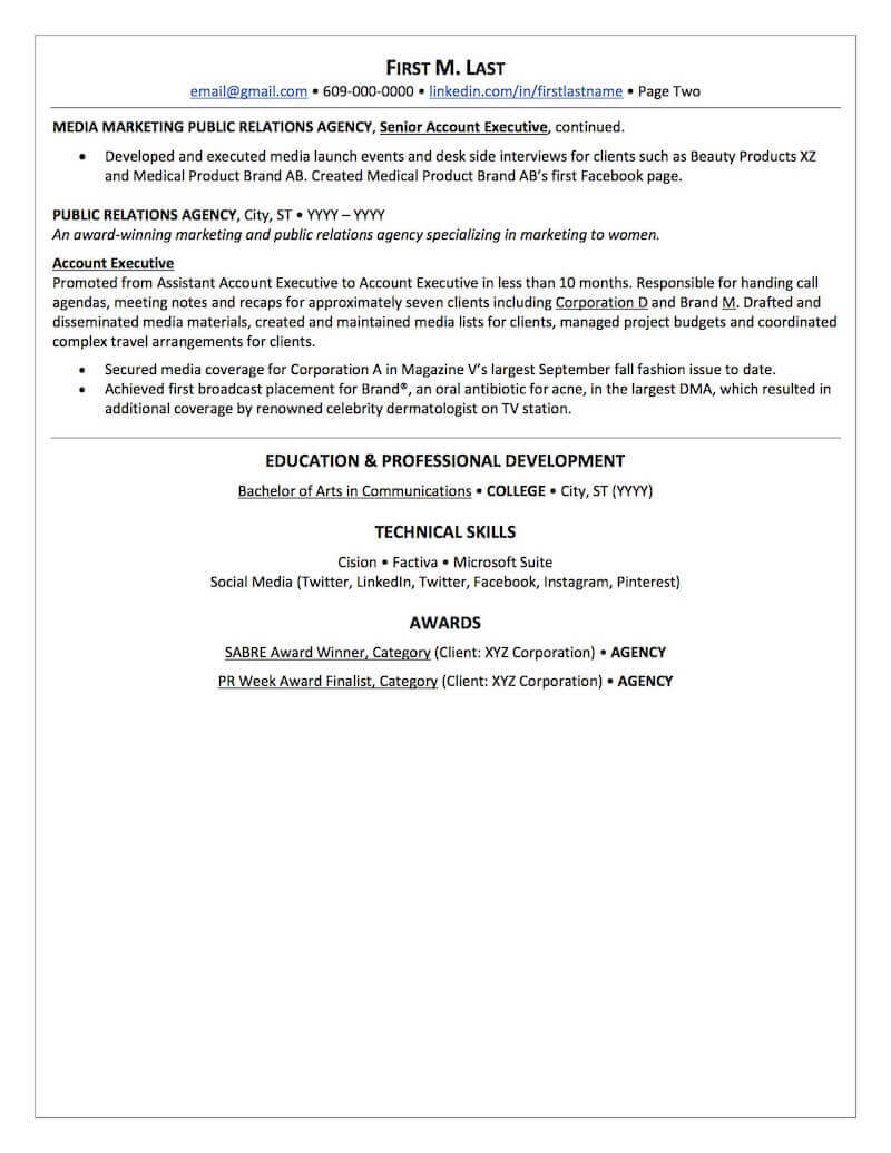 Public Relations Resume Sample