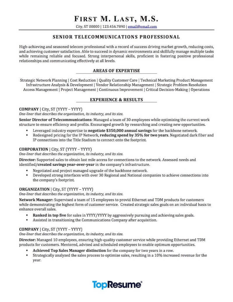 Telecommunications Resume Sample